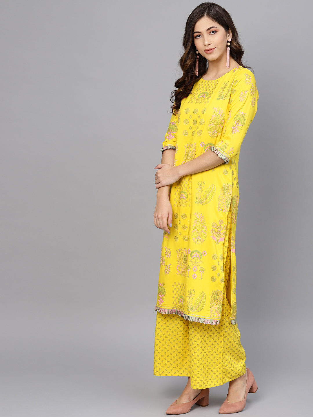 Women's  Yellow Printed Kurta Set
