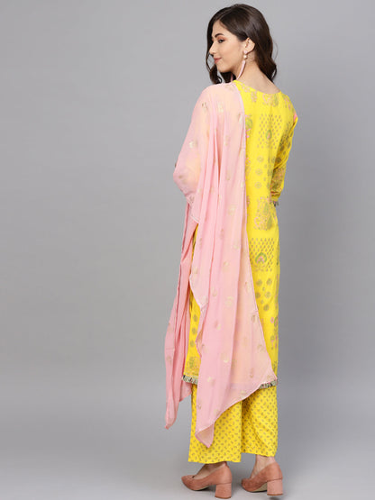 Women's  Yellow Printed Kurta Set