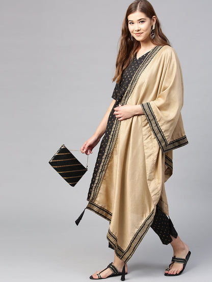 Women's Black Poly Silk Printed Kurta Pant With Dupatt