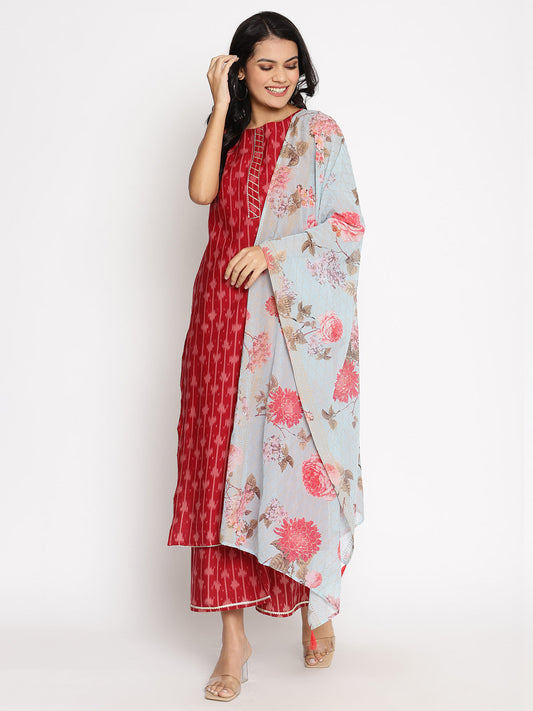 Women's Cotton Printed Kurta Plazzo With Dupatta Se