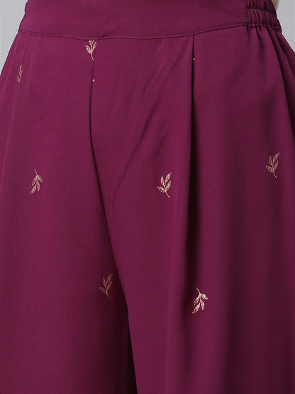 Women's Crepe Wine Kurta With Pant And Dupatta