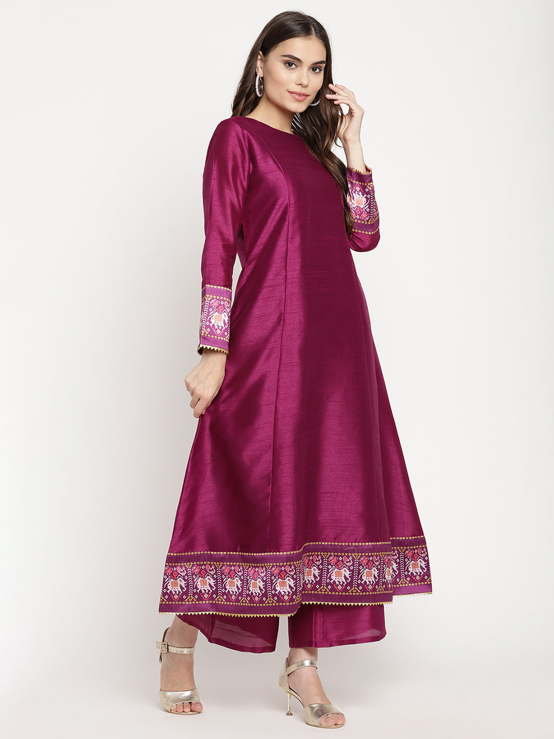 Women's Purple Poly Silk Solid Kurta Palazzo Set With Dupatt