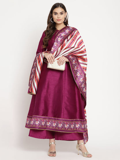 Women's Purple Poly Silk Solid Kurta Palazzo Set With Dupatt