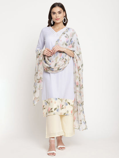 Women's Powder Blue Crepe Kurta Palazzo Set With Dupatt