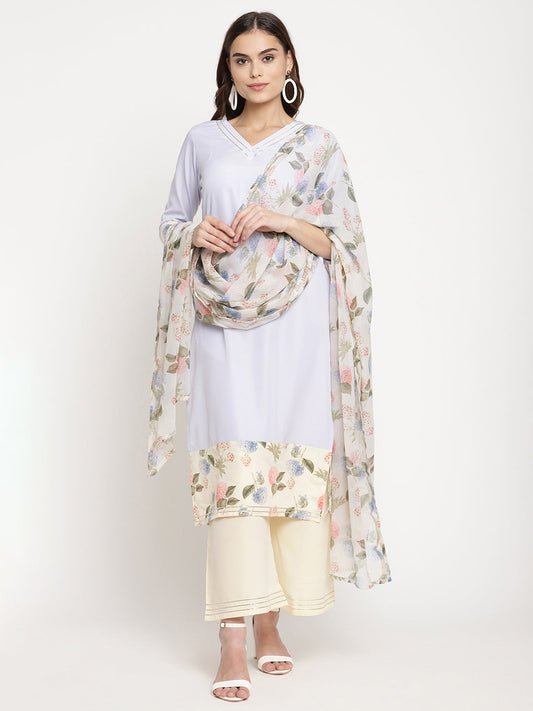 Women's Powder Blue Crepe Kurta Palazzo Set With Dupatt