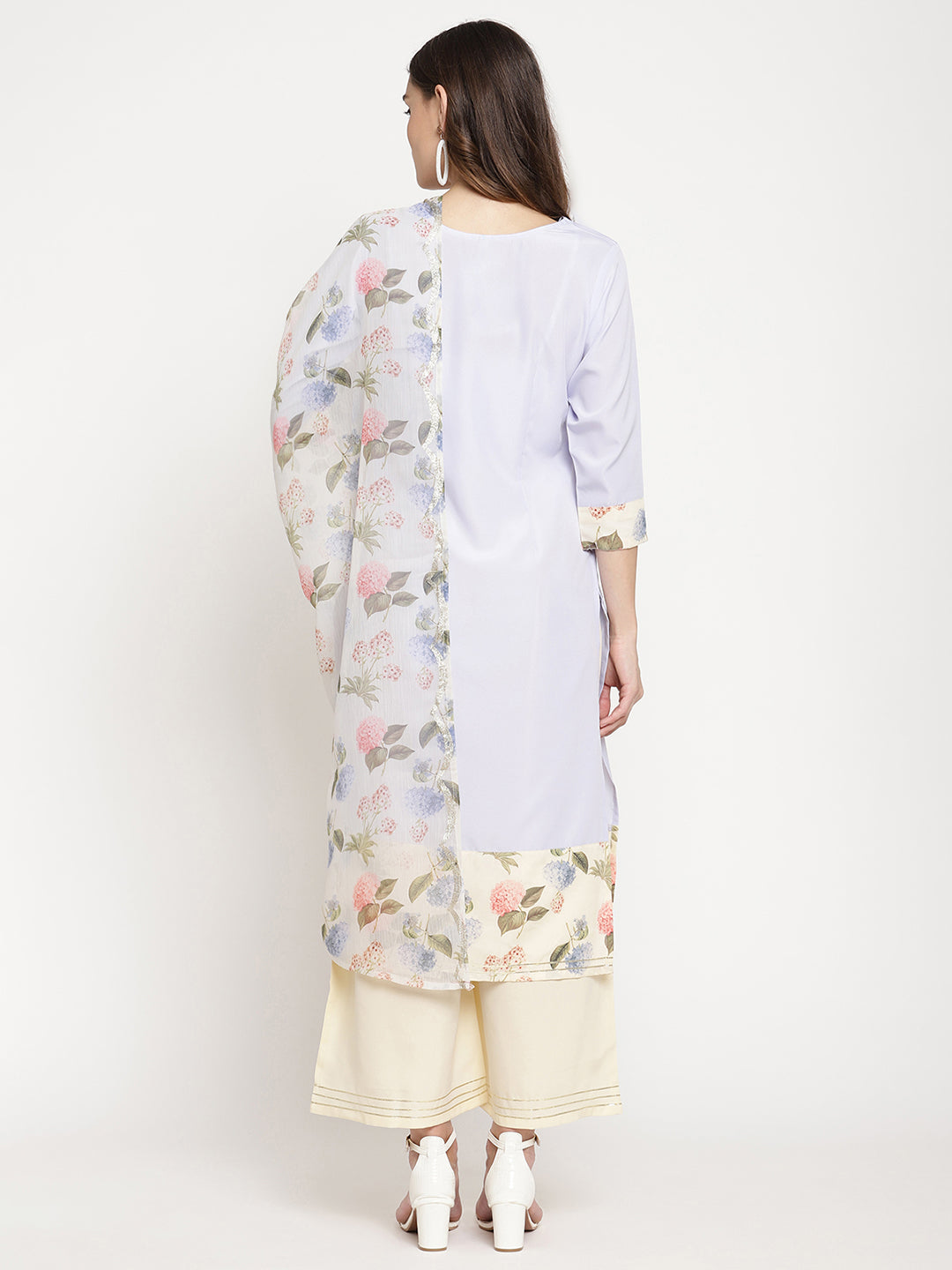 Women's Powder Blue Crepe Kurta Palazzo Set With Dupatt