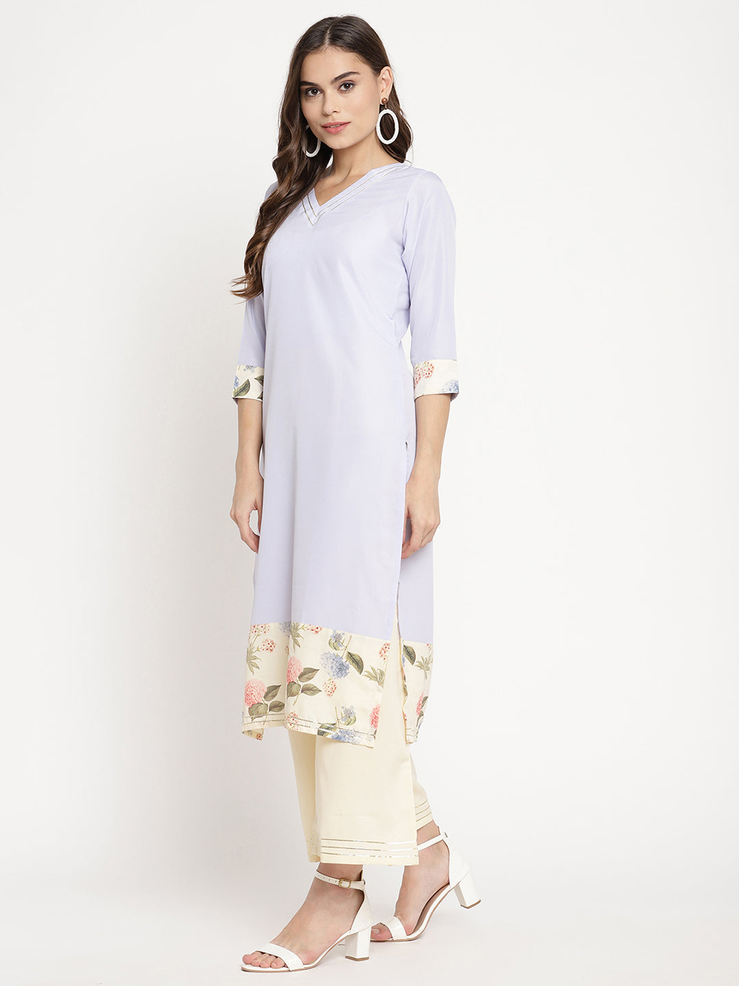 Women's Powder Blue Crepe Kurta Palazzo Set With Dupatt