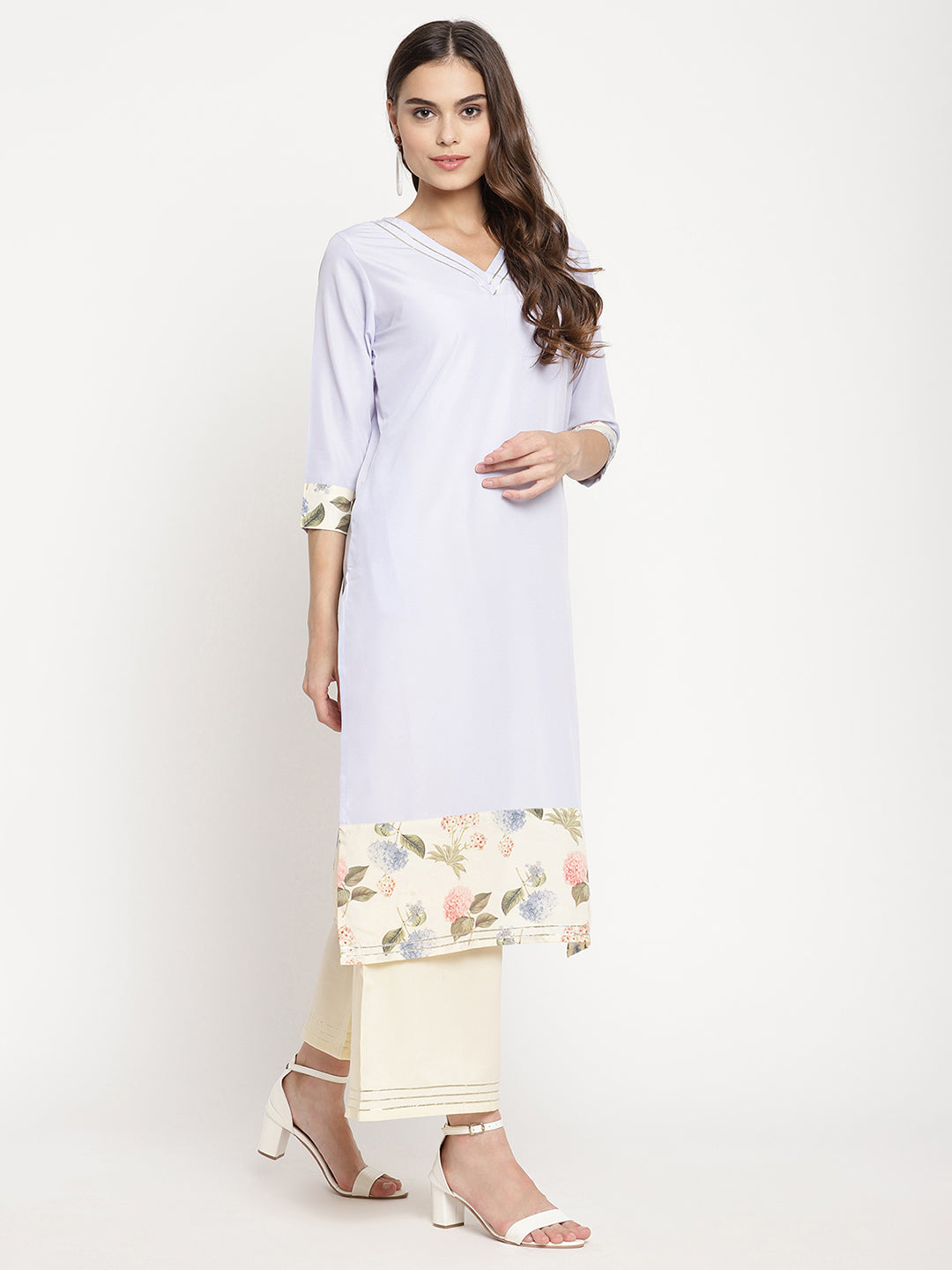 Women's Powder Blue Crepe Kurta Palazzo Set With Dupatt