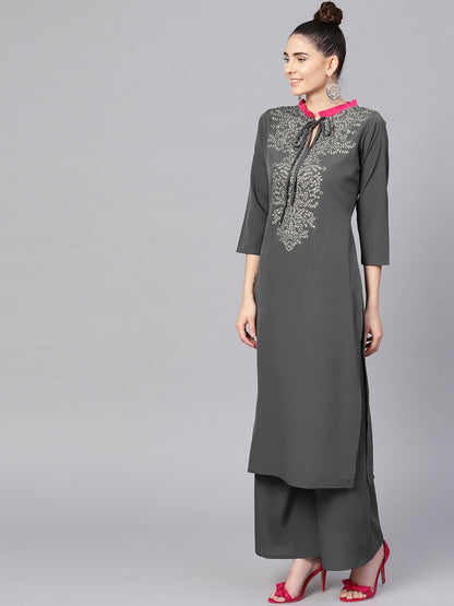 Women's S Grey Straight Kurta Sets