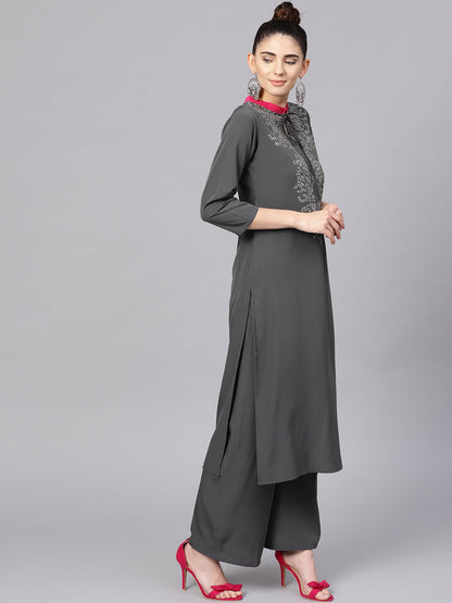 Women's S Grey Straight Kurta Sets