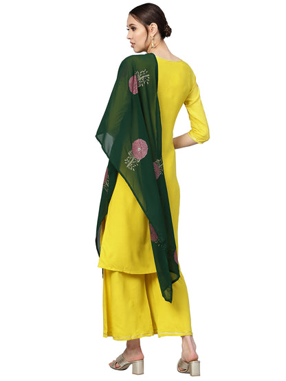 Women's Pink Viscose Rayon Printed Kurta Trouser Set With Dupatt