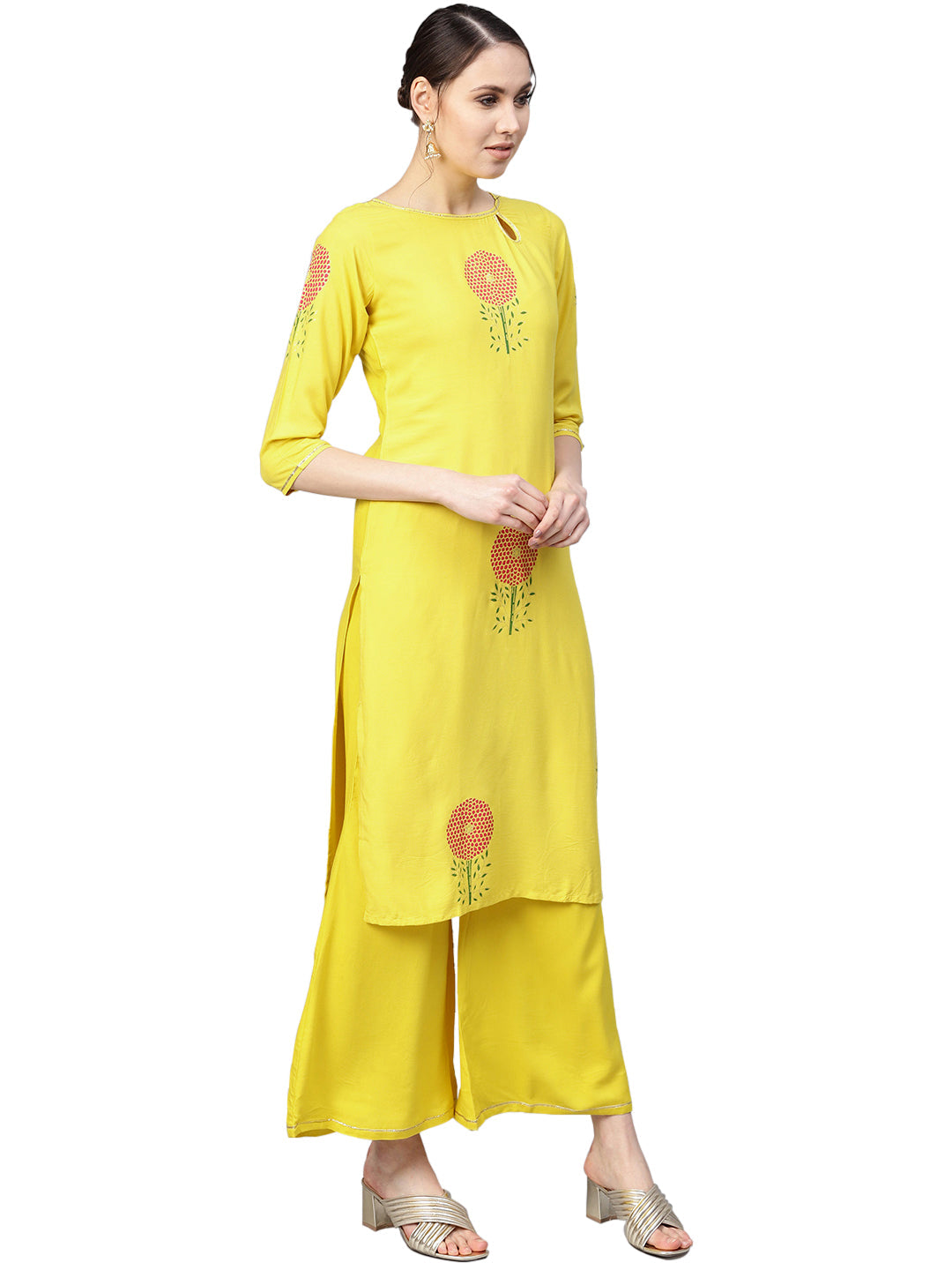 Women's Pink Viscose Rayon Printed Kurta Trouser Set With Dupatt
