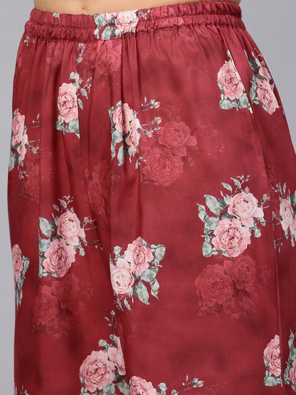 Women's Maroon & Geen Floral Kurta Set