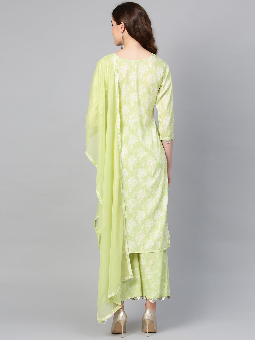 Women's Green And White Printed Kurta Set