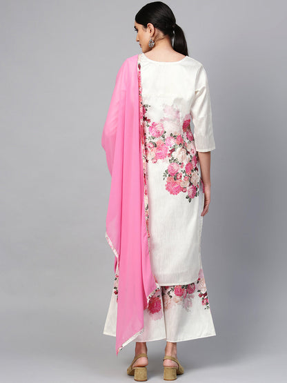 Women's Off White Printed Straight Kurta Set