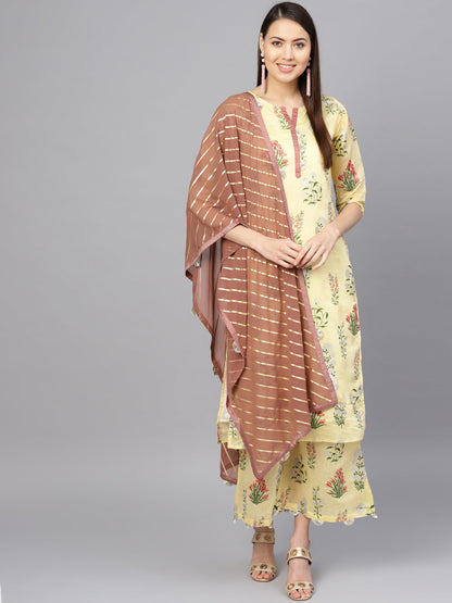 Women's  Yellow Printed Kurta With Skirt
