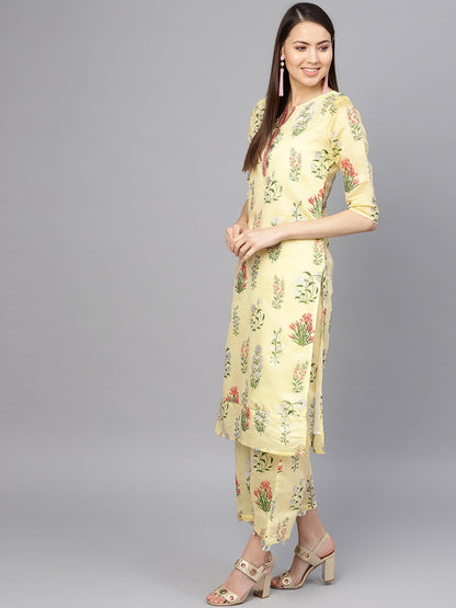 Women's  Yellow Printed Kurta With Skirt