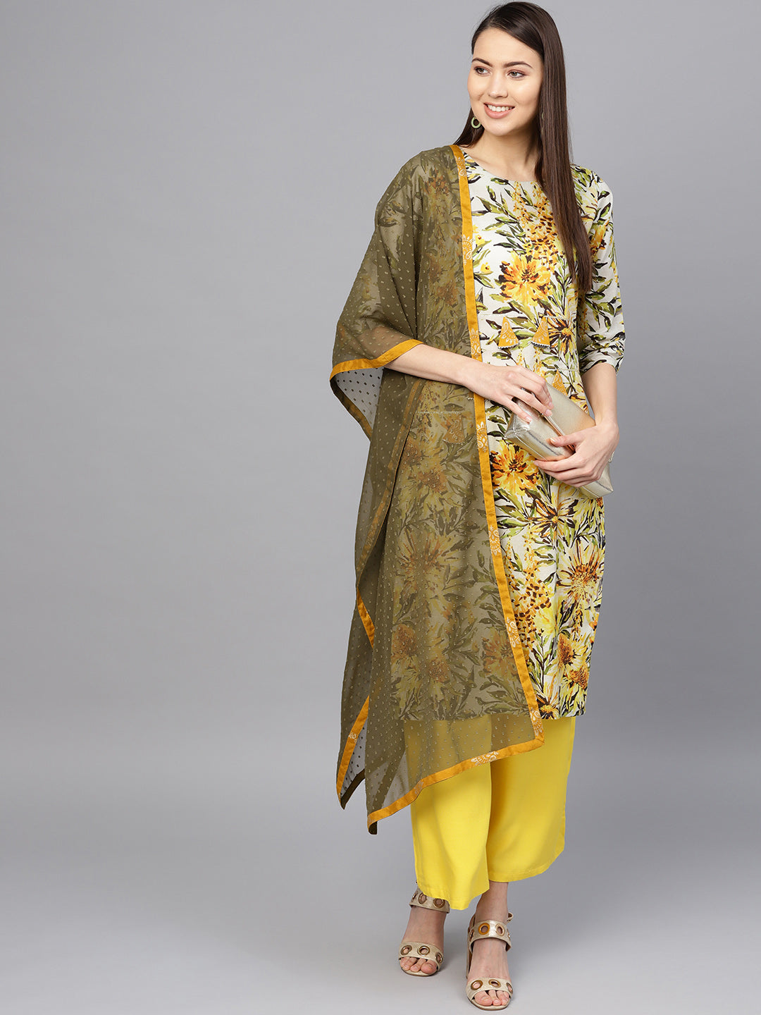 Women's Yellow Printed Kurta Set