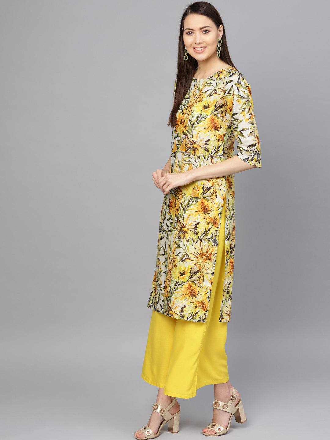 Women's Yellow Printed Kurta Set