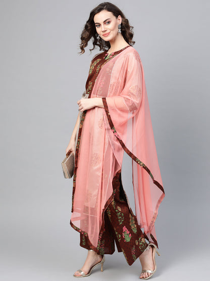 Women's Printed Straight Kurta Set With Dupatt