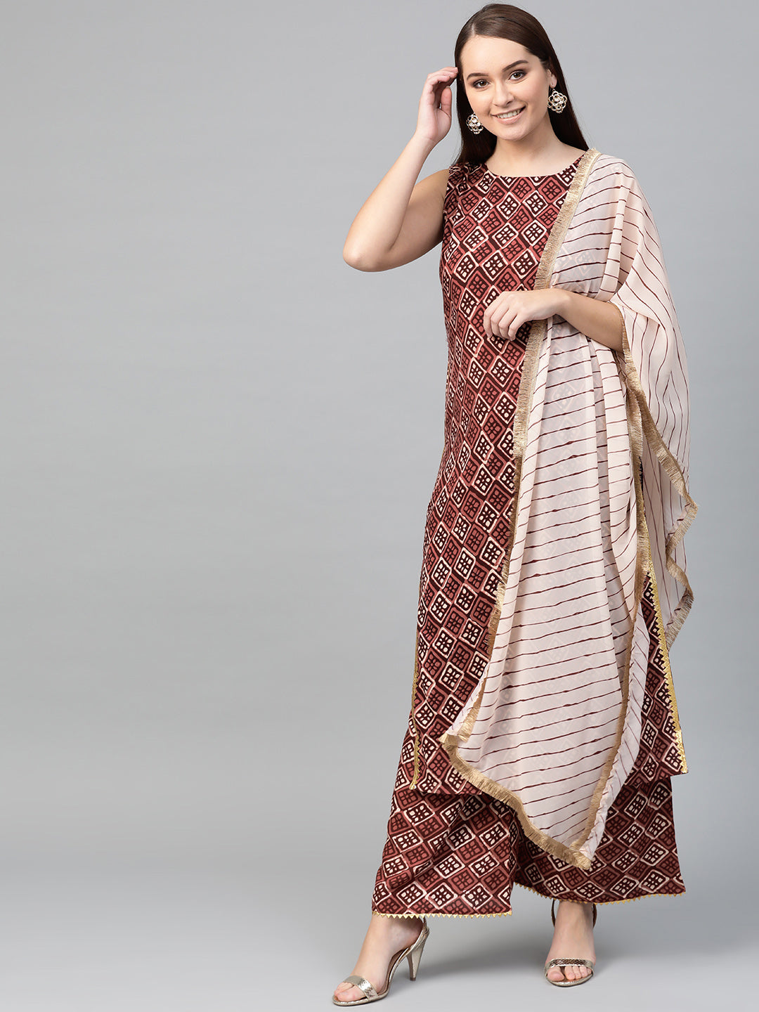 Women's  Maroon Printed Kurta Set