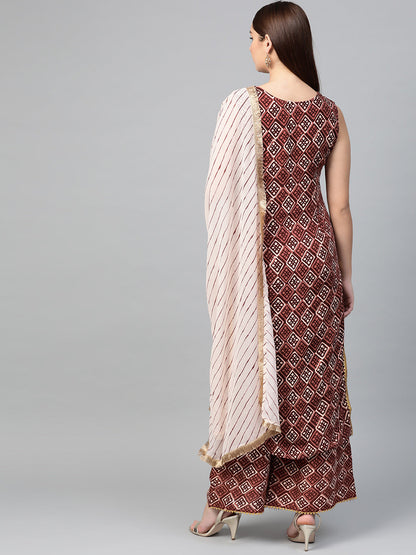 Women's  Maroon Printed Kurta Set