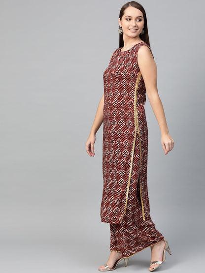 Women's  Maroon Printed Kurta Set
