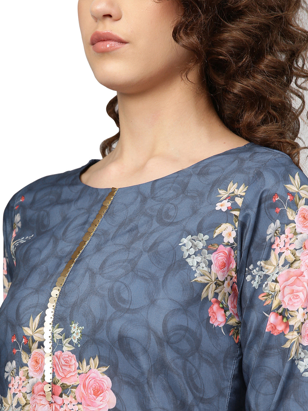 Women's Blue Muslin Printed Kurta Palazzo Set With Dupatt