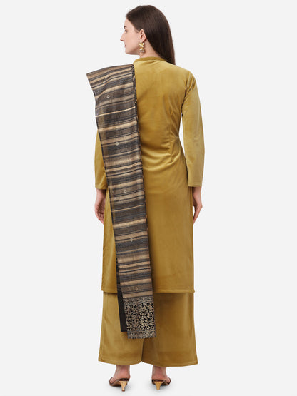 Women's Mustard Plain Velvet Kurta With Palazz