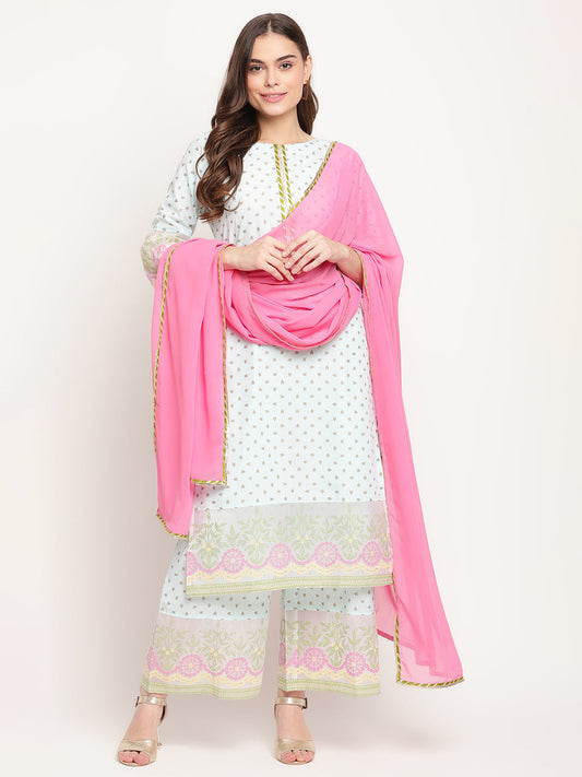 Women's Sea Green Ethnic Motifs Gold Printed Kurta Palazzo Set With Dupatt