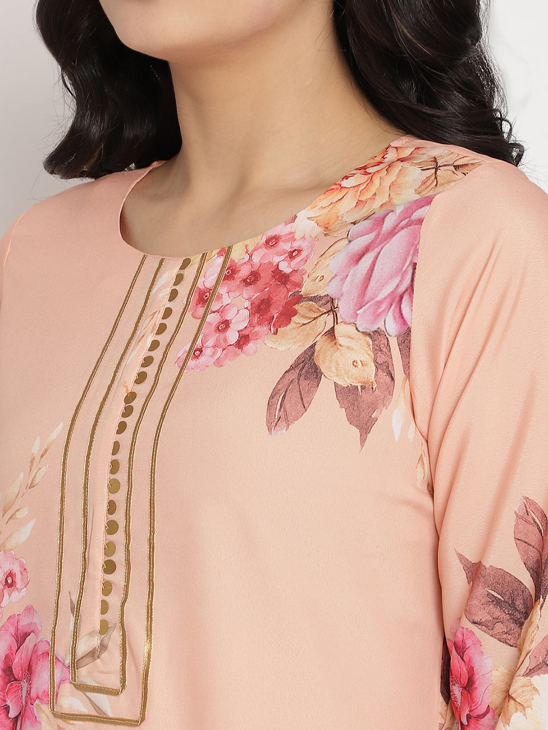 Women's Peach-Coloured Floral Printed Kurta Palazzo Set With Dupatt