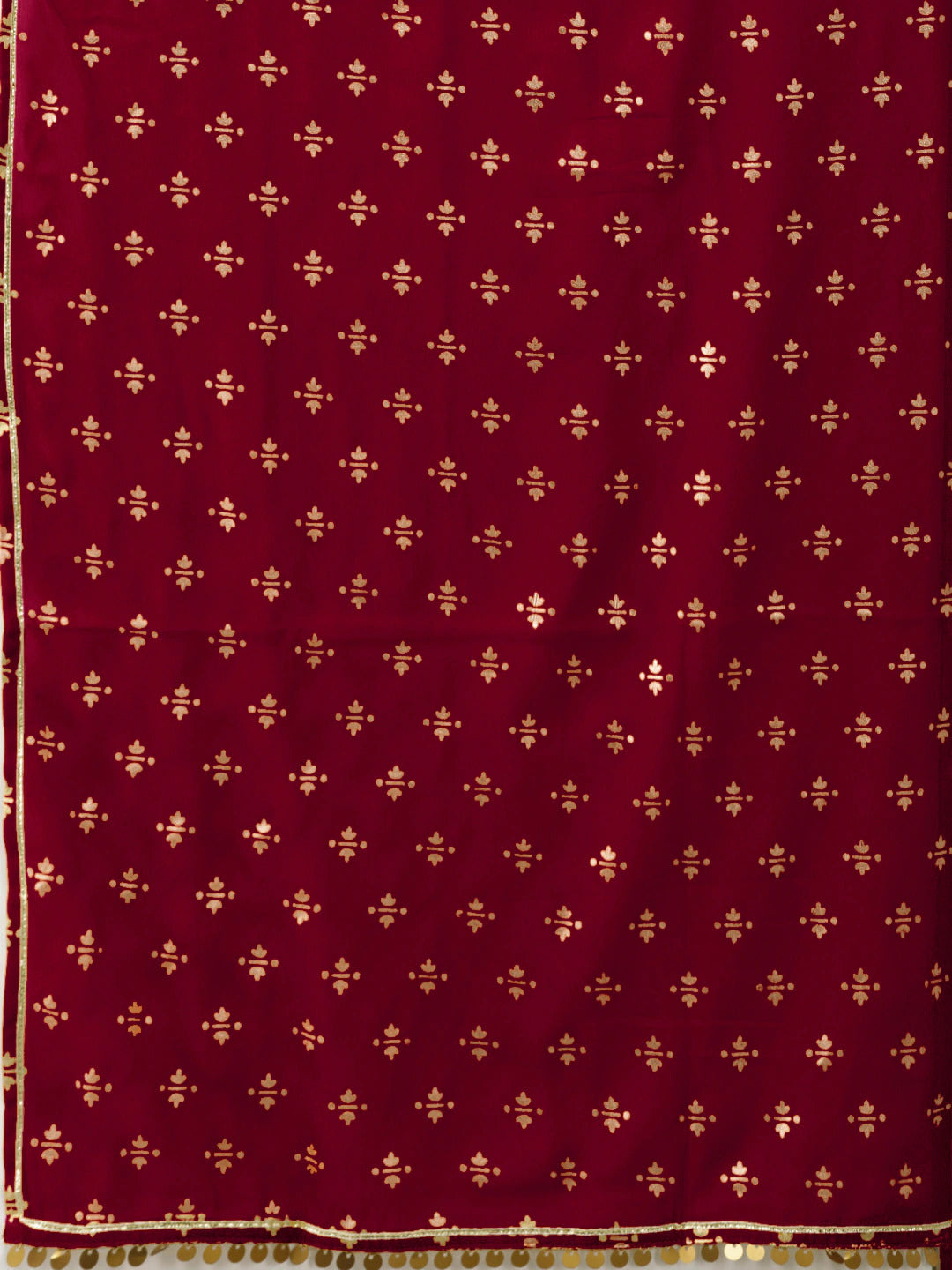 Women's  Maroon & Gold Printed Kurti With Sharara & Dupatta