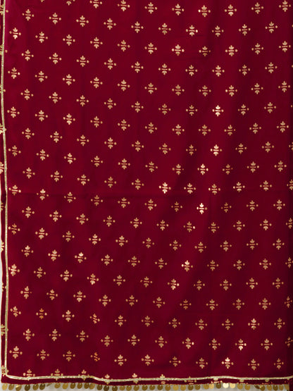 Women's  Maroon & Gold Printed Kurti With Sharara & Dupatta