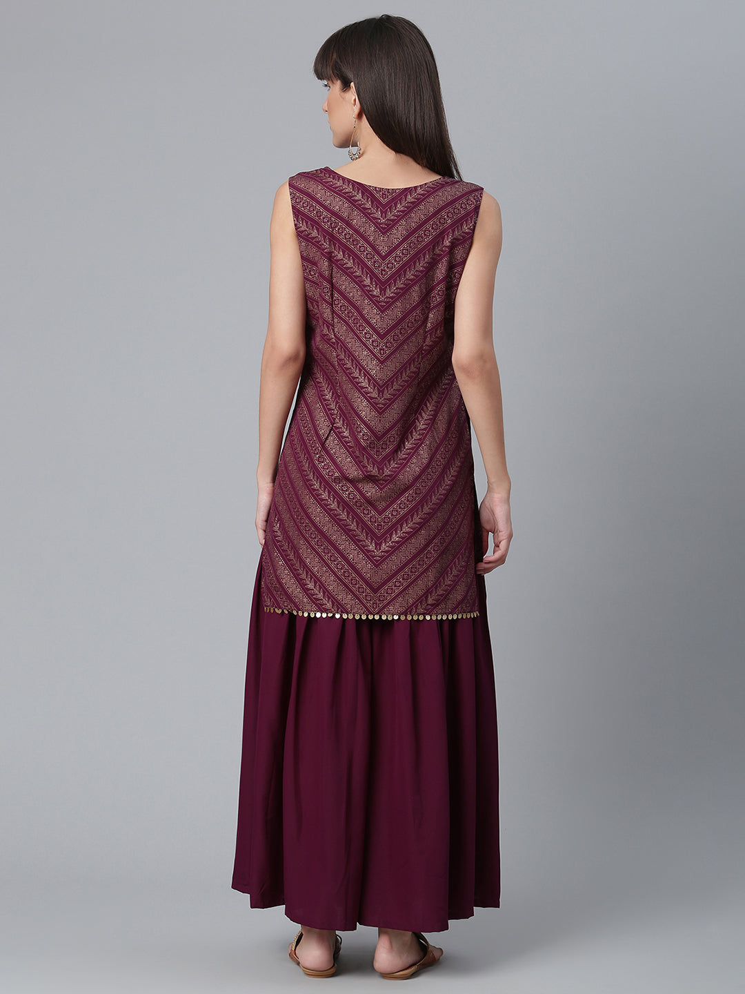 Women's Crepe Wine Kurta With Sharara And Dupatta