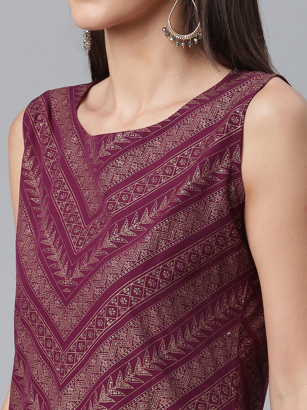 Women's Crepe Wine Kurta With Sharara And Dupatta