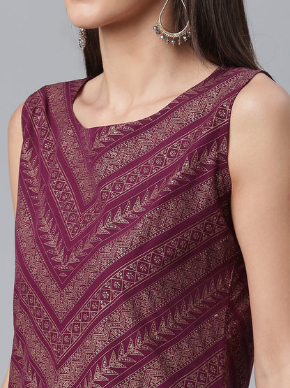 Women's Crepe Wine Kurta With Sharara And Dupatta