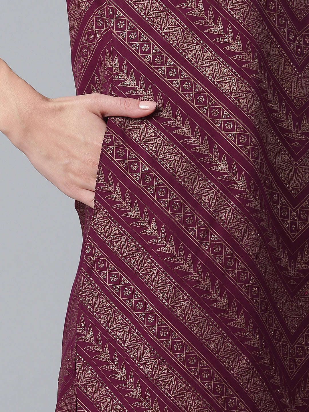 Women's Crepe Wine Kurta With Sharara And Dupatta