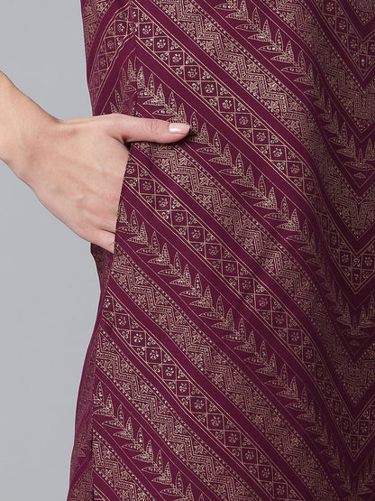 Women's Crepe Wine Kurta With Sharara And Dupatta