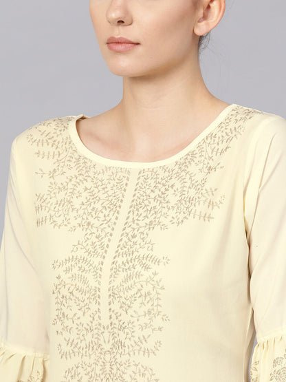 Women's S Cream Straight Kurta Sets