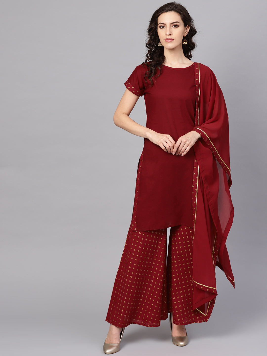 Women's S Maroon Straight Kurta Sets