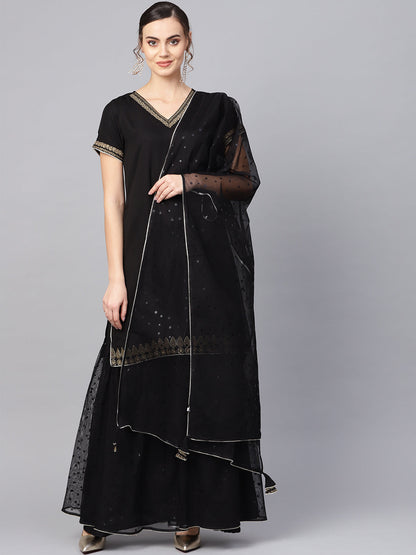 Women's  Solid Black Kurta With Sharara Set