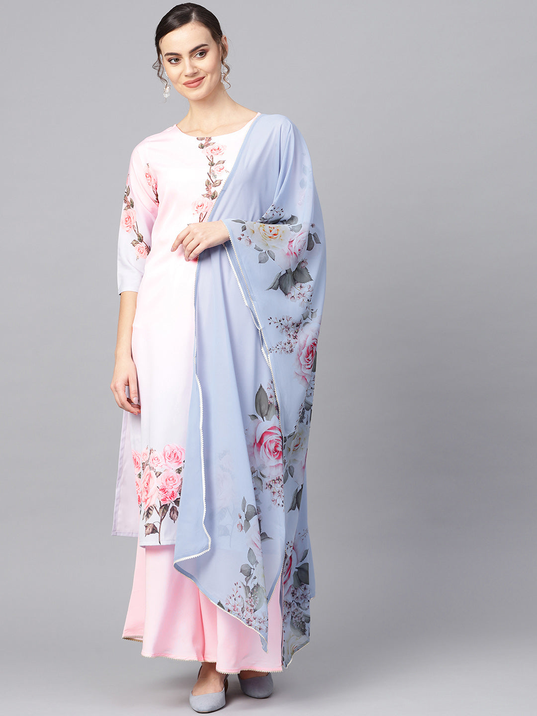 Women's  Floral Print Kurta With Sharara Set