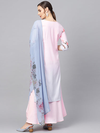 Women's  Floral Print Kurta With Sharara Set