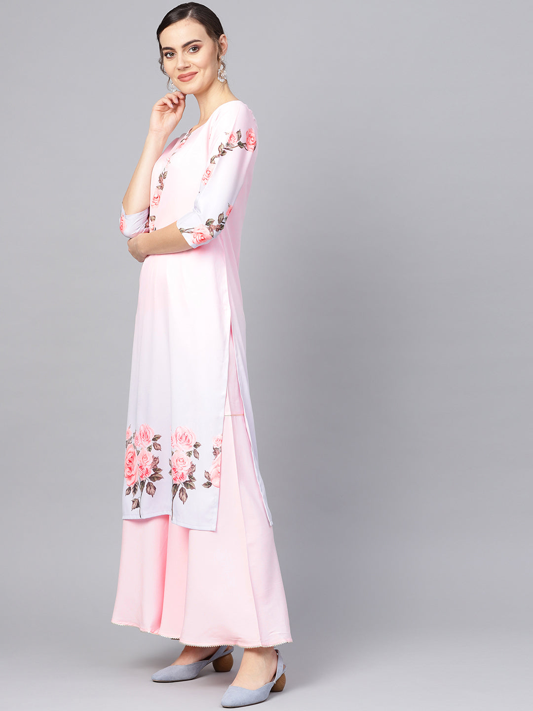 Women's  Floral Print Kurta With Sharara Set