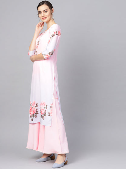 Women's  Floral Print Kurta With Sharara Set