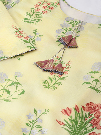 Women's  Yellow Printed Kurta With Flared Skirt