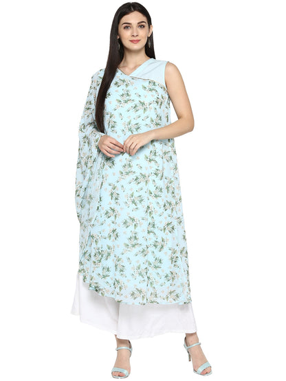 Women's  Powder Blue Georgette Summer Print Only Kurta