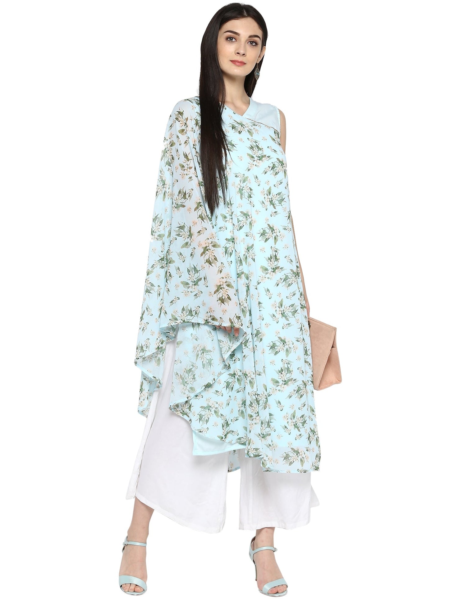 Women's  Powder Blue Georgette Summer Print Only Kurta