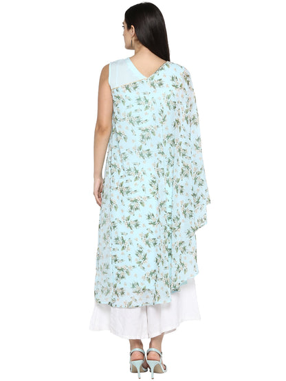 Women's  Powder Blue Georgette Summer Print Only Kurta
