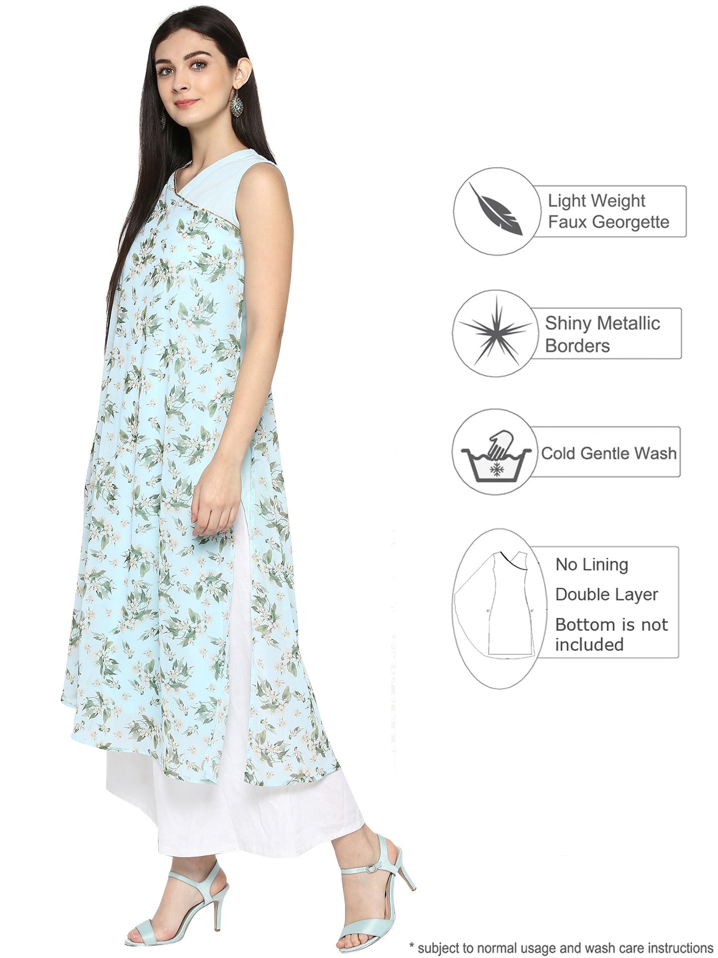 Women's  Powder Blue Georgette Summer Print Only Kurta